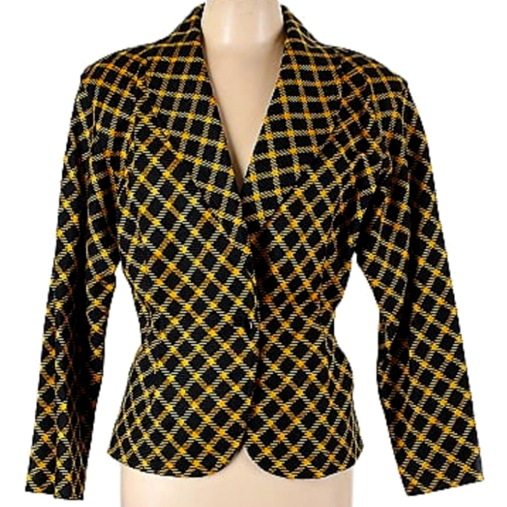 Vintage Ungaro ter Black and Yellow Wool Blazer, Sz 10